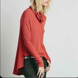We the Free Thermal Knit Cowl Neck Red/Orange Sweater